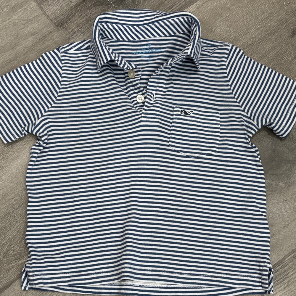 Vineyard Vines Navy and White Striped BOYS Polo